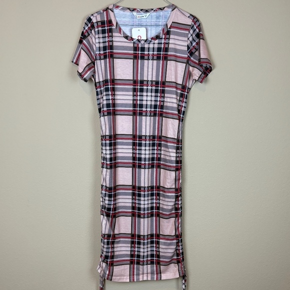 NWT Patpat Black/Red/White/Tan Plaid Drawstring Ruched Bodycon Dress; Size M - Picture 10 of 11